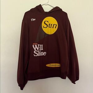 Mens Brown Crewneck Hoodie with 'Sun' Graphic